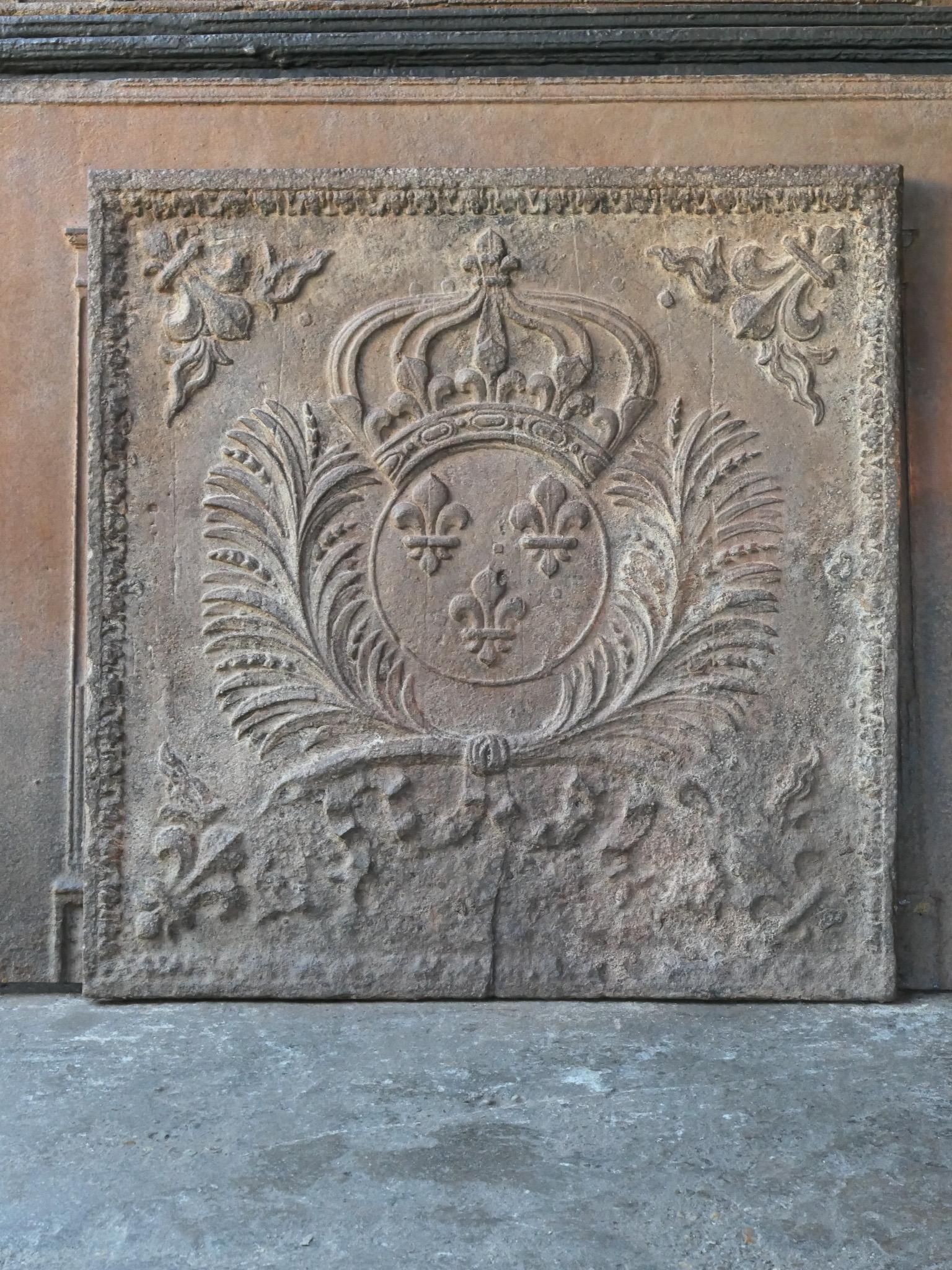 Cast 17th-18th Century French Louis XIV 'Arms of France' Fireback / Backsplash For Sale