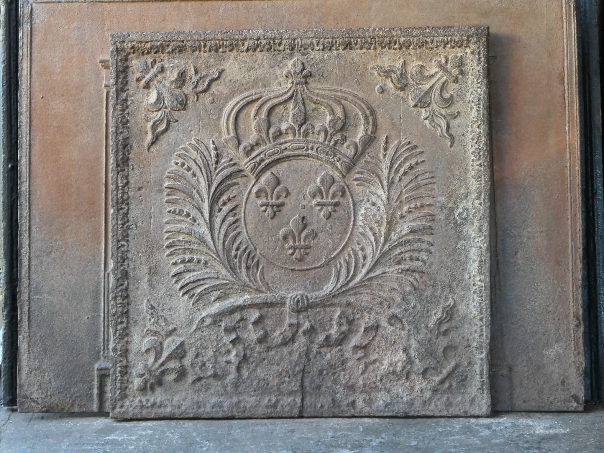 Iron 17th-18th Century French Louis XIV 'Arms of France' Fireback / Backsplash For Sale