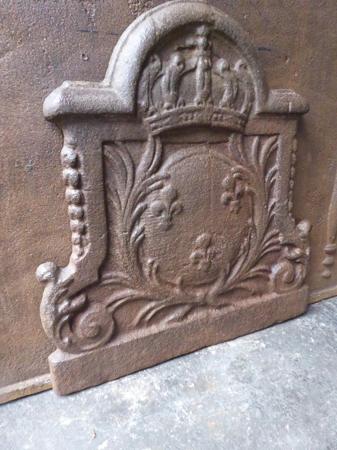 Iron 17th-18th Century French Louis XIV Fireback with the Coat of Arms of France