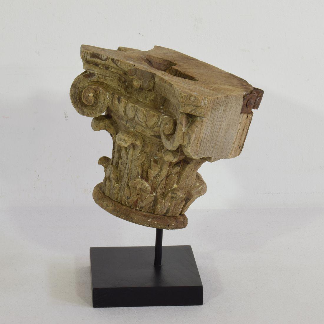 17th/ 18th Century French Weathered Oak Capital 1