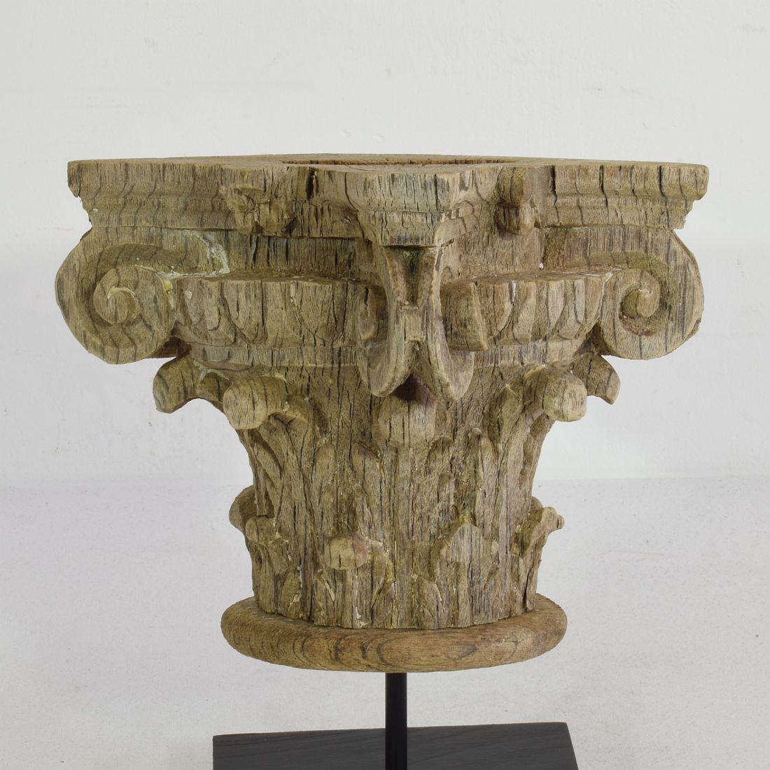17th/ 18th Century French Weathered Oak Capital 2