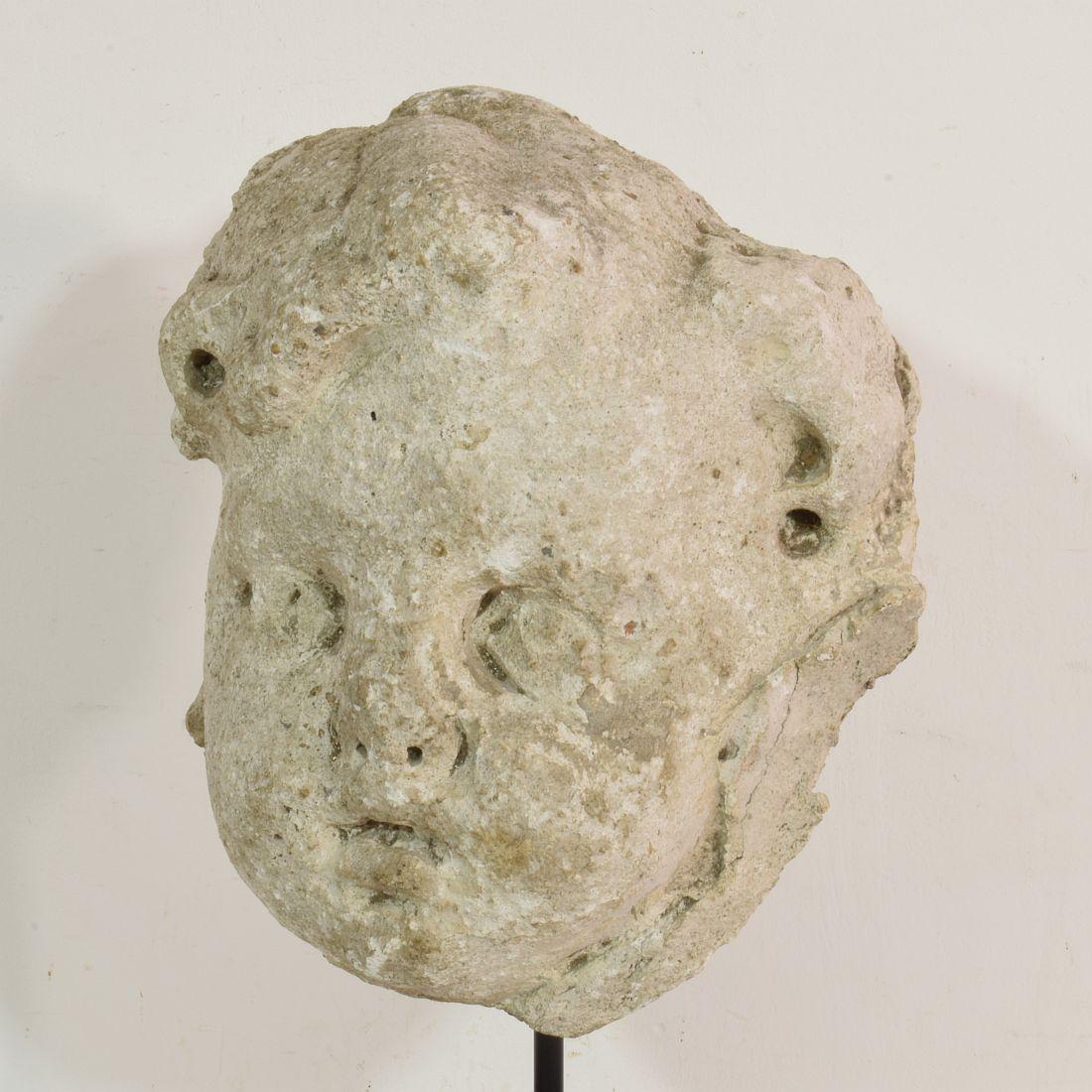 17th-18th Century French Weathered Stucco/ Stone Paste Fragment of an Angel Head 4