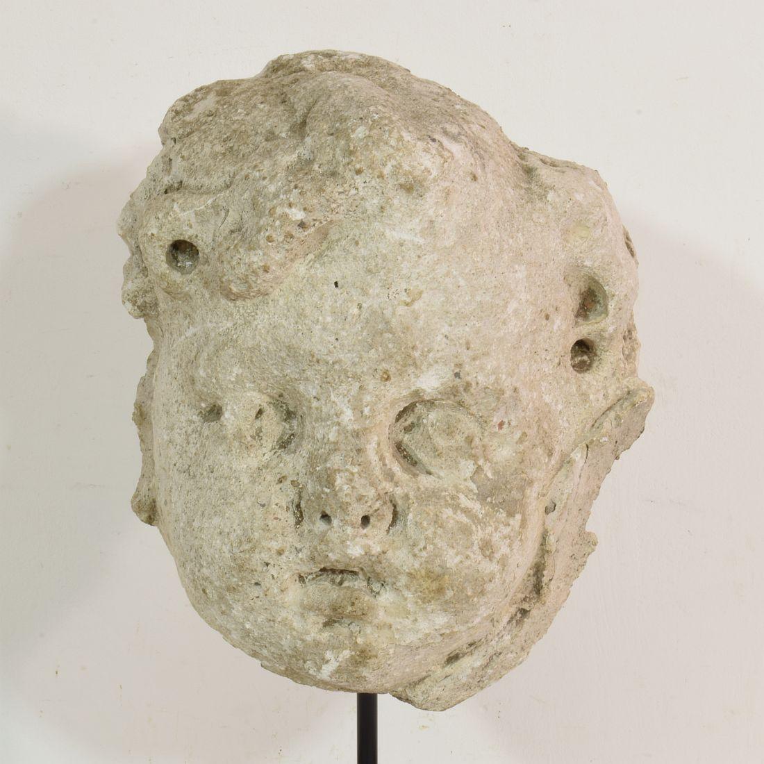 17th-18th Century French Weathered Stucco/ Stone Paste Fragment of an Angel Head 5