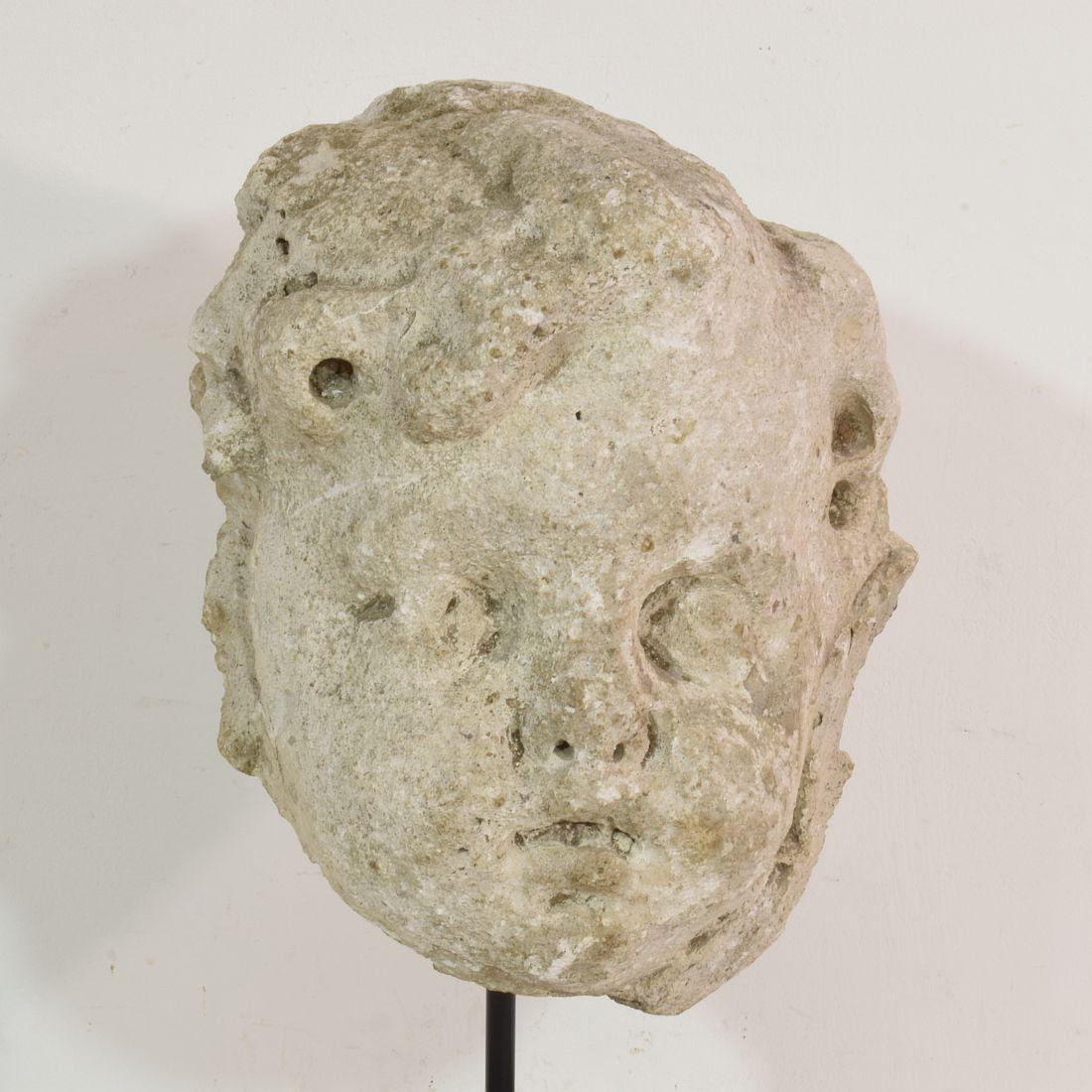 17th-18th Century French Weathered Stucco/ Stone Paste Fragment of an Angel Head 6