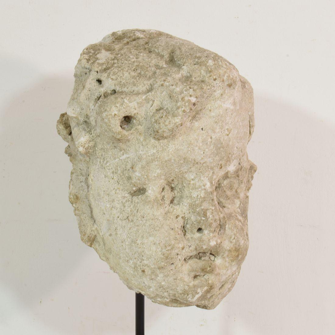 17th-18th Century French Weathered Stucco/ Stone Paste Fragment of an Angel Head 7