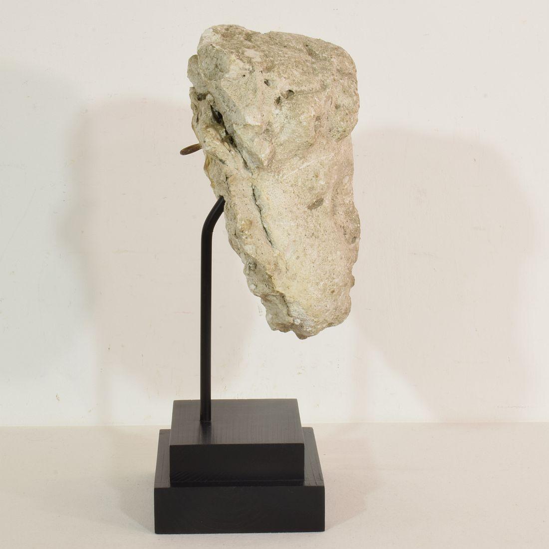 18th Century and Earlier 17th-18th Century French Weathered Stucco/ Stone Paste Fragment of an Angel Head