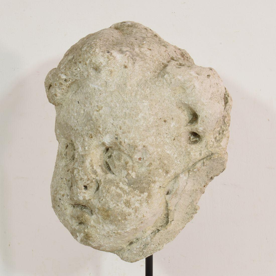17th-18th Century French Weathered Stucco/ Stone Paste Fragment of an Angel Head 3