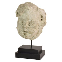 17th-18th Century French Weathered Stucco/ Stone Paste Fragment of an Angel Head