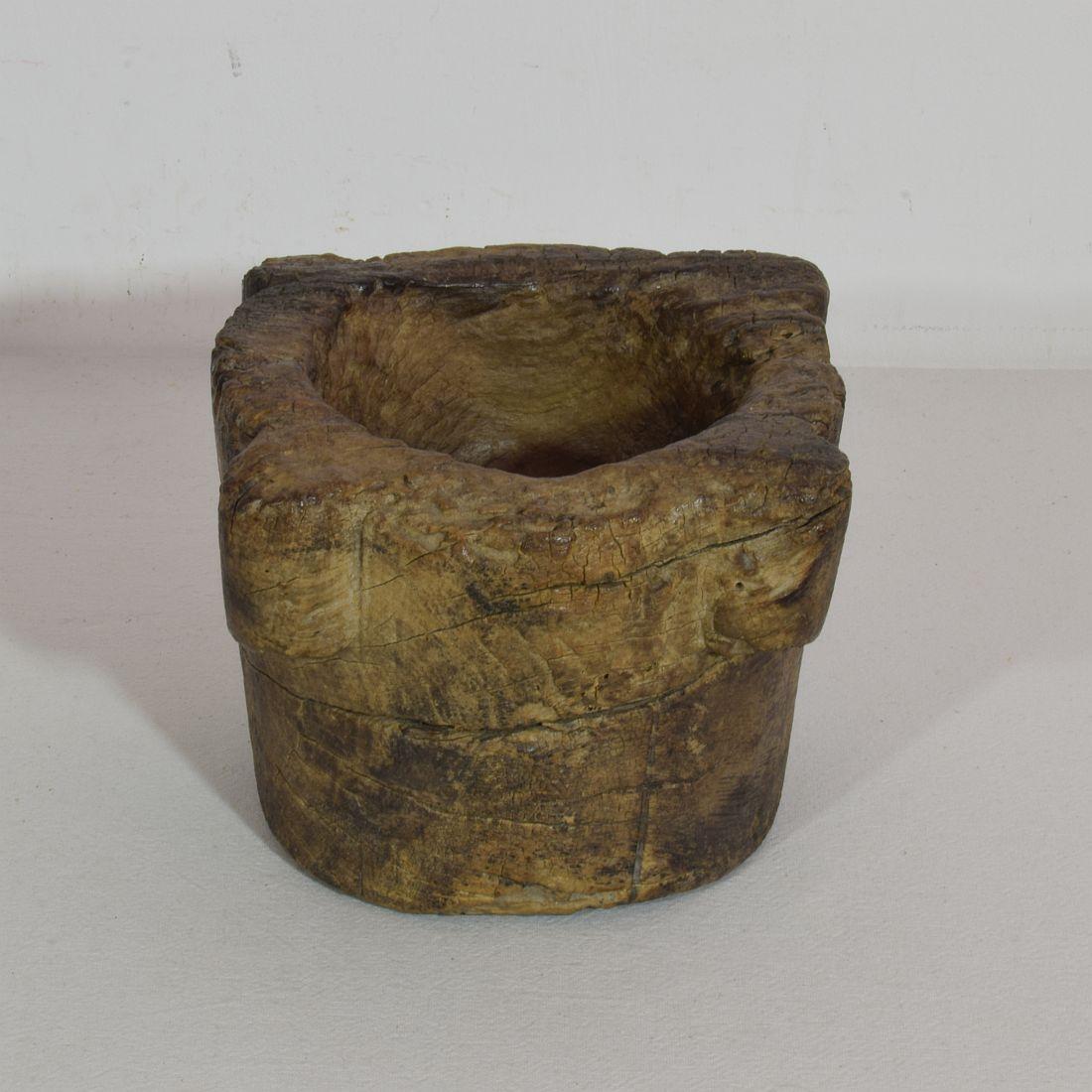 Hand-Carved 17th-18th Century, French Wooden Mortar For Sale