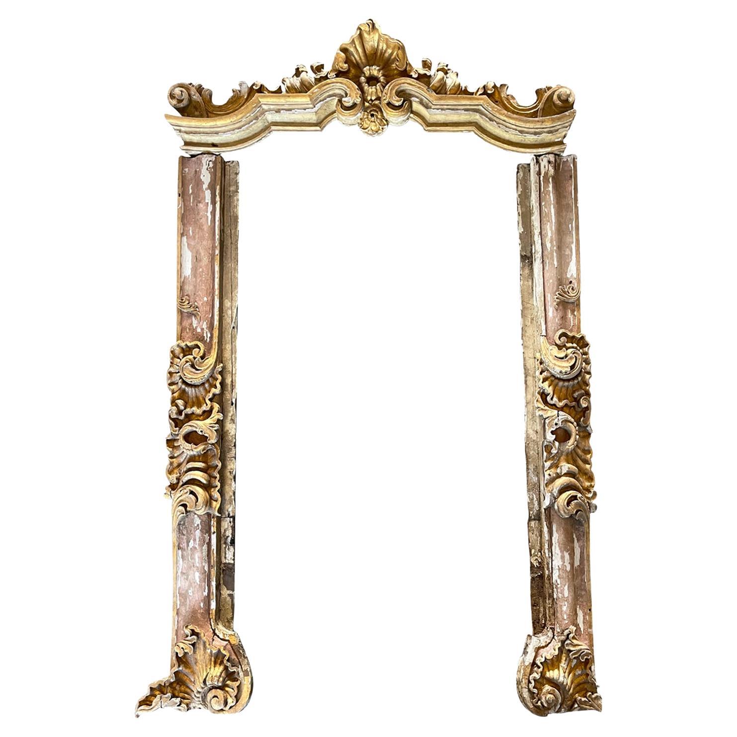 17th - 18th Century Portuguese Antique Architectural Pinewood Baroque Surround