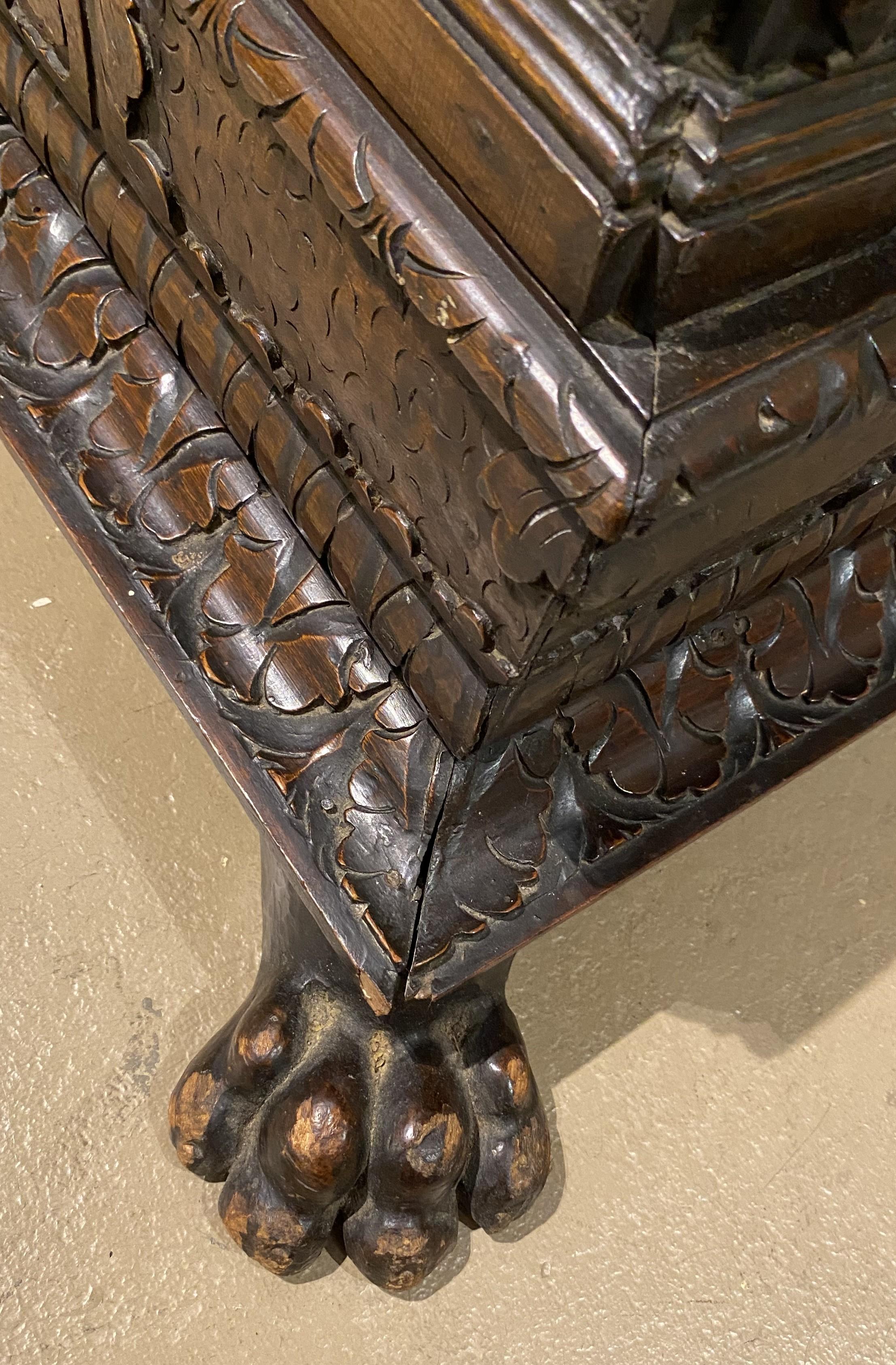 17th/18th Century Heavily Carved Italian Walnut Three Drawer Chest or Cabinet For Sale 3