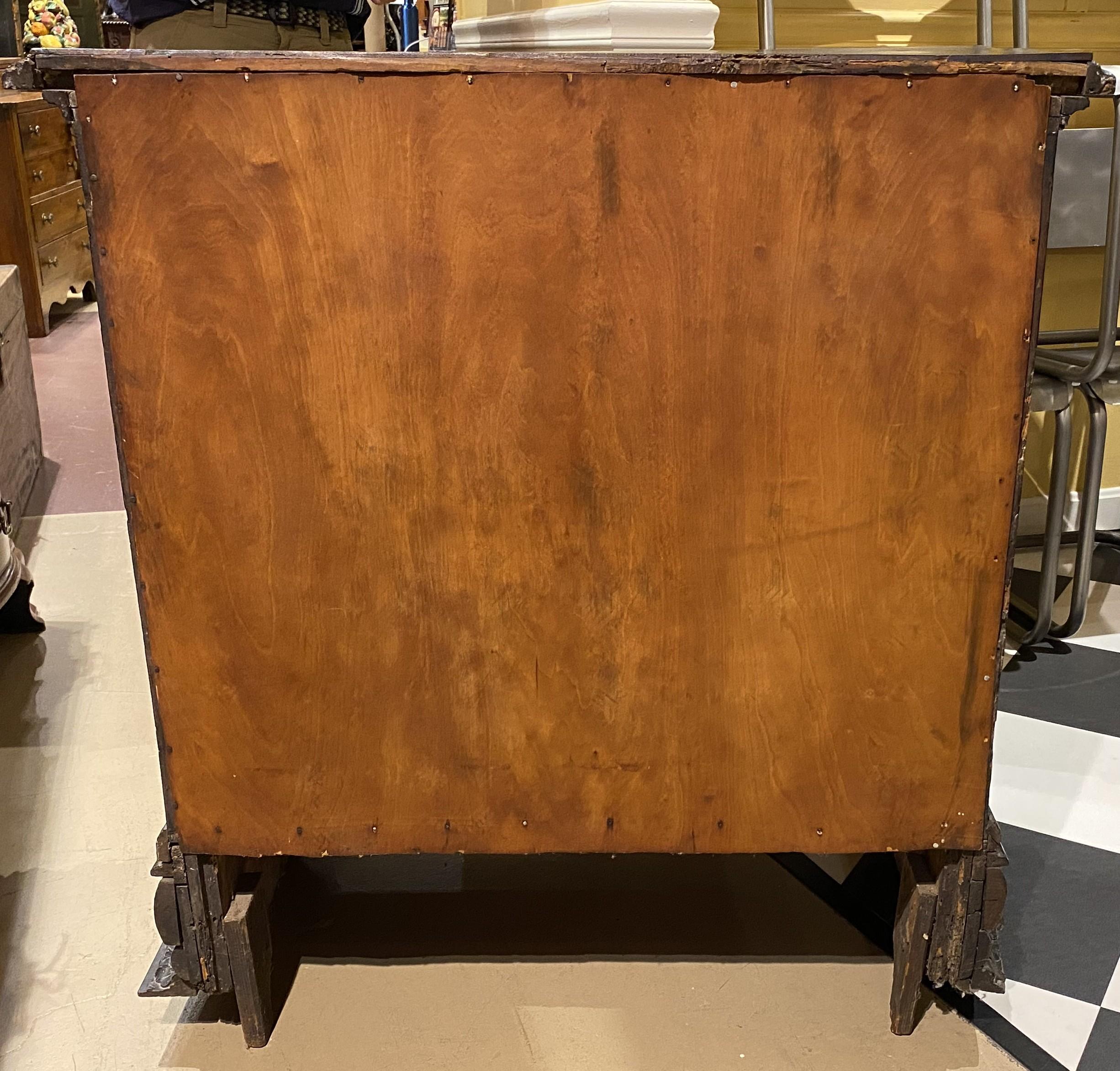 17th/18th Century Heavily Carved Italian Walnut Three Drawer Chest or Cabinet For Sale 8