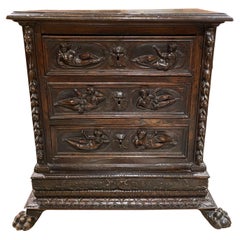 17th/18th Century Heavily Carved Italian Walnut Three Drawer Chest or Cabinet