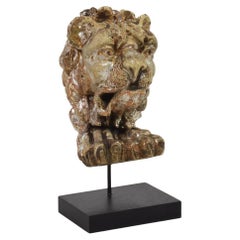 17th/18th Century Italian Carved and Silvered Wooden Lion Head