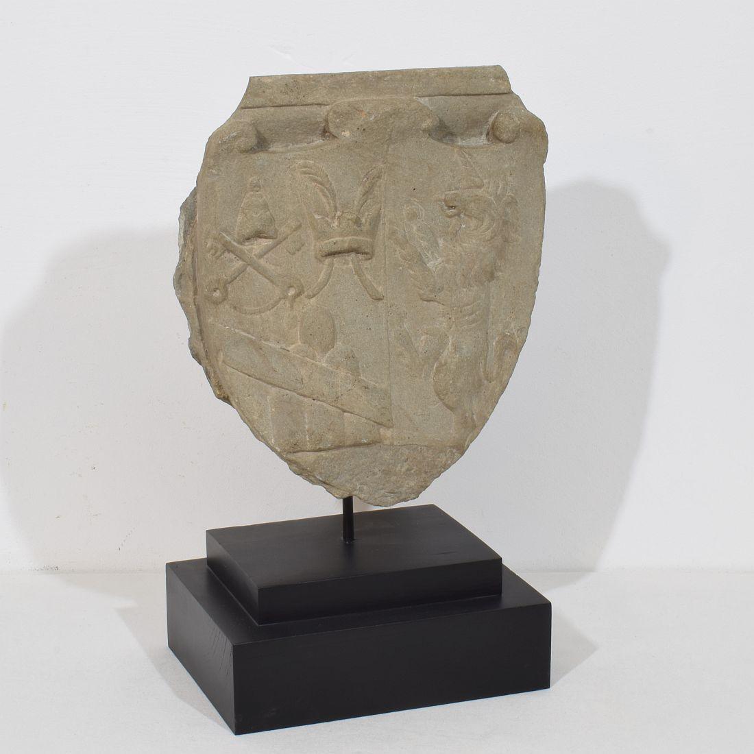 Baroque 17th / 18th Century Italian Carved Stone Coat of Arms With Unicorn For Sale