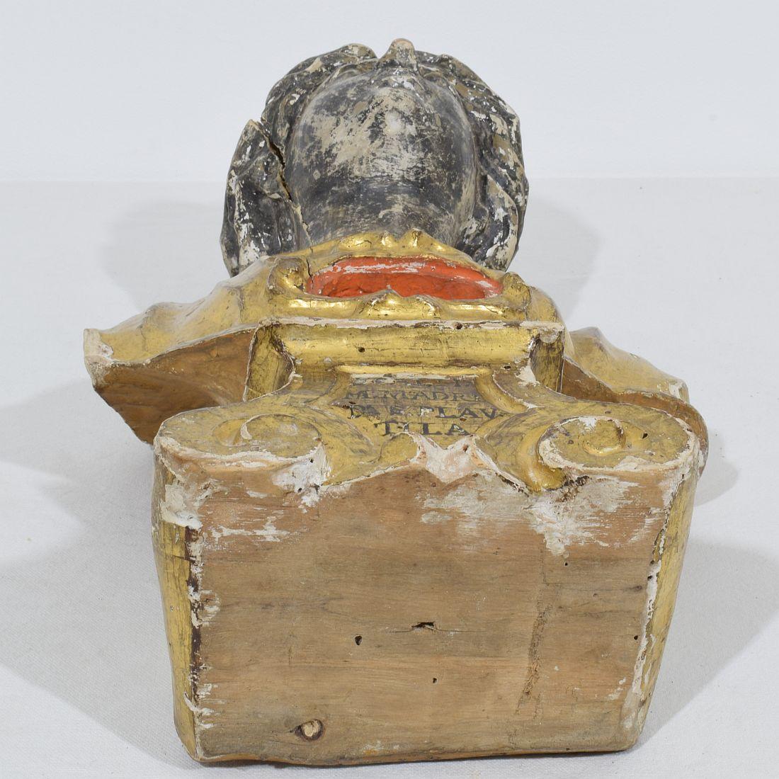 17. bis 18. Jahrhundert Italienische handgeschnitzte Reliquienbüste aus Holz im Angebot 14