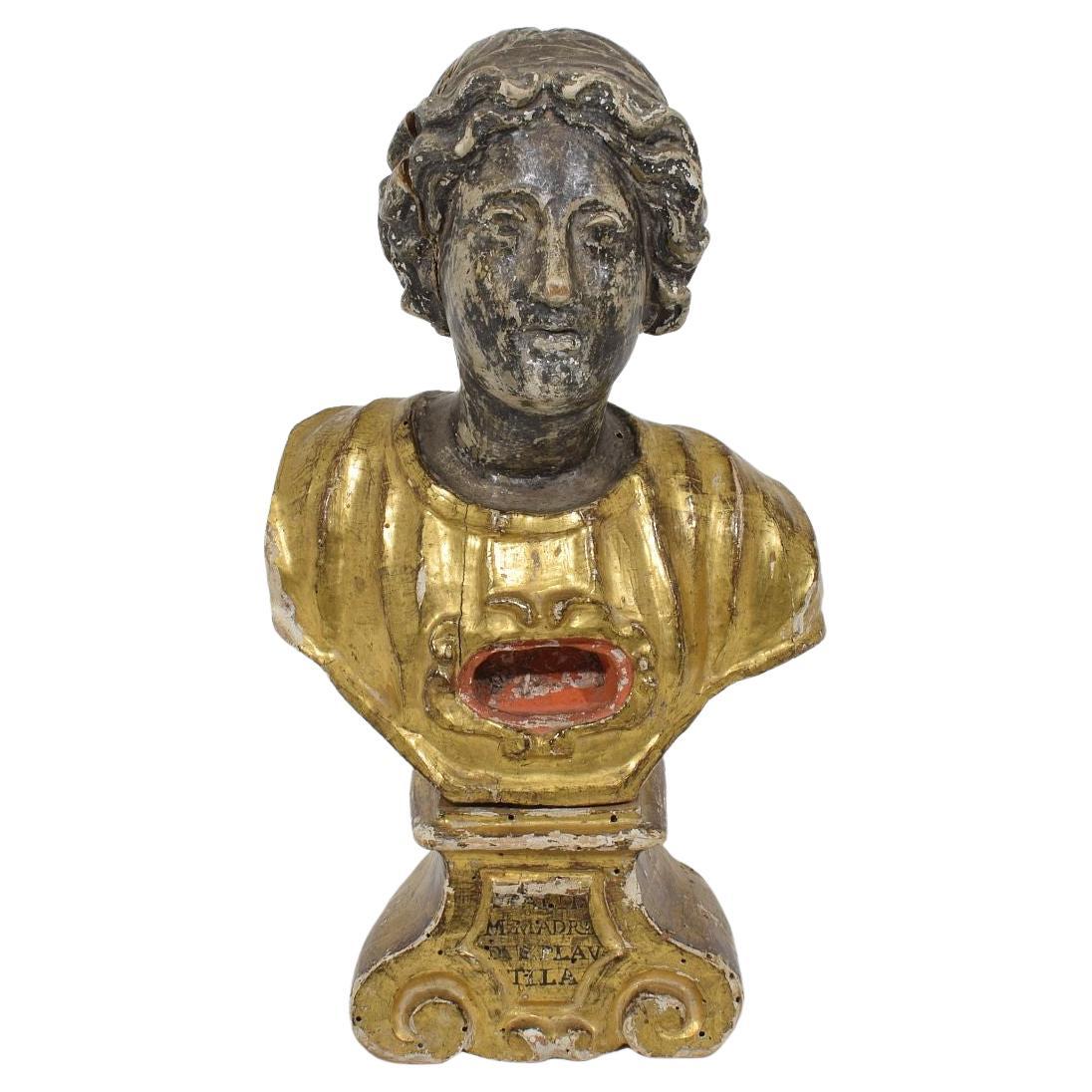 17th-18th Century Italian Hand Carved Wooden Reliquary Bust