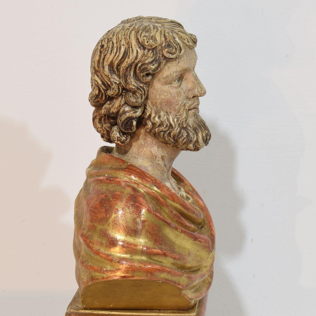 Buste de saint en bois sculpté à la main, Italie 17e-18e siècle en vente 2