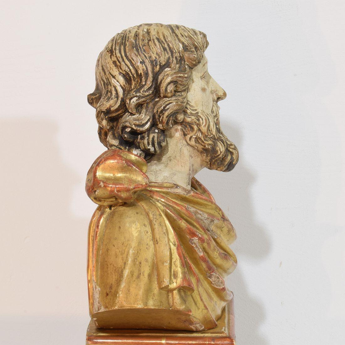 Buste de saint en bois sculpté à la main, Italie 17e-18e siècle en vente 2