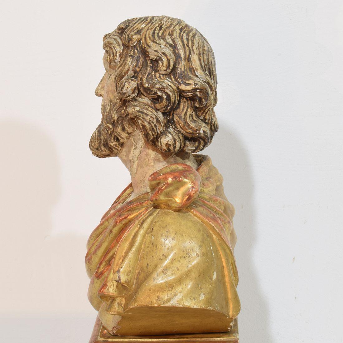 Buste de saint en bois sculpté à la main, Italie 17e-18e siècle en vente 3