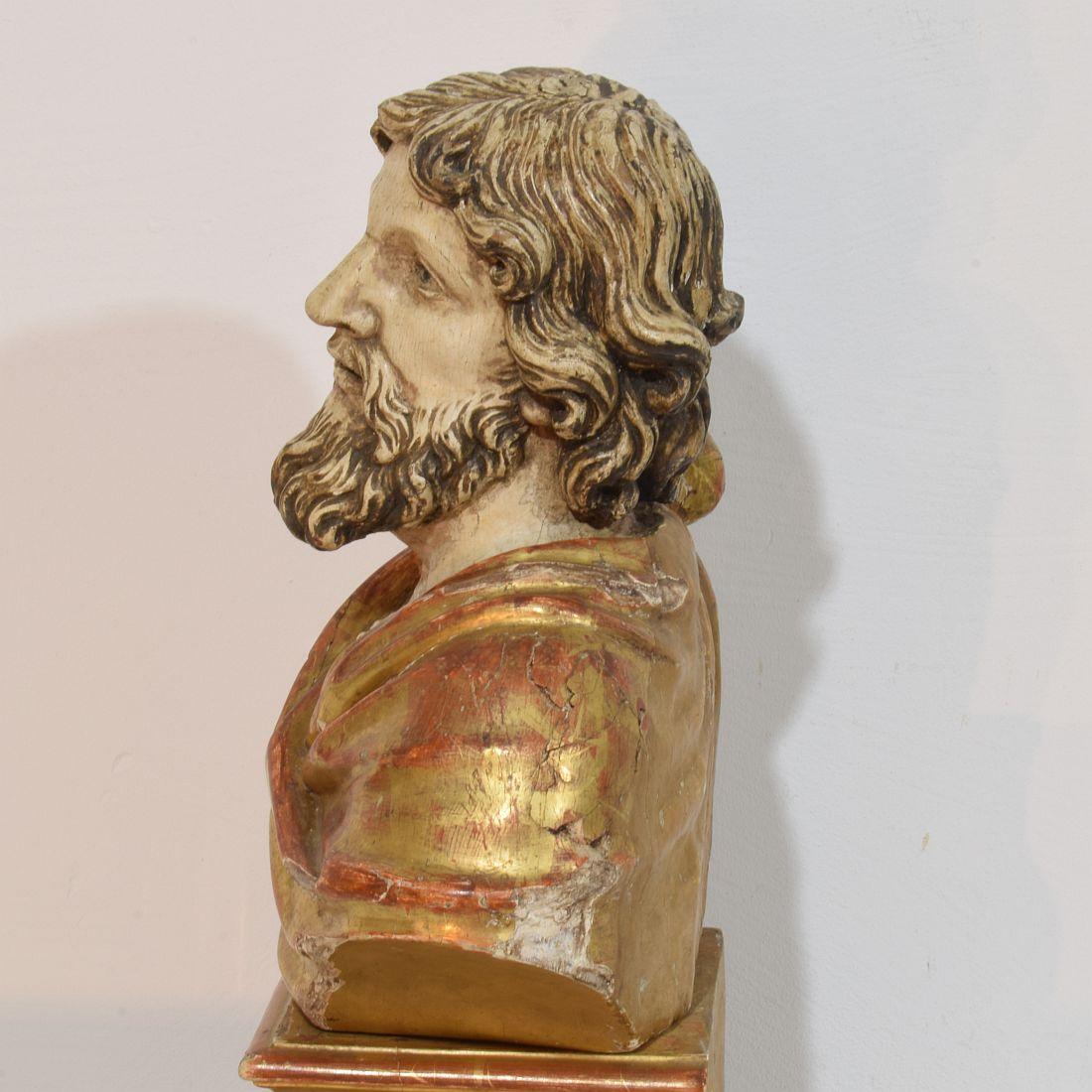 Buste de saint en bois sculpté à la main, Italie 17e-18e siècle en vente 3