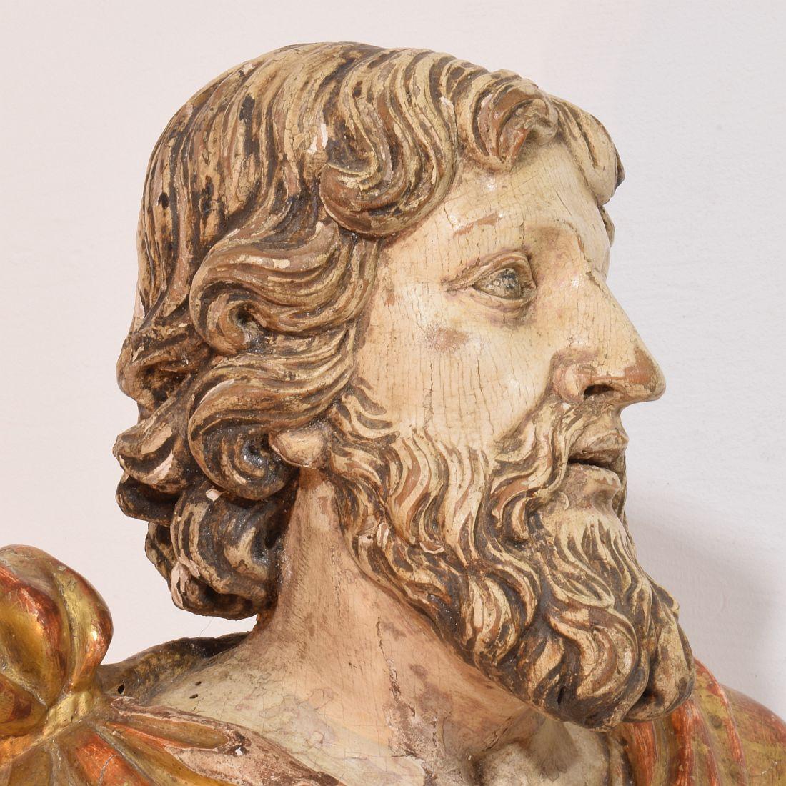 Italienische handgeschnitzte Holzreliquary-Büste eines Heiligen aus dem 17. bis 18. Jahrhundert im Angebot 6