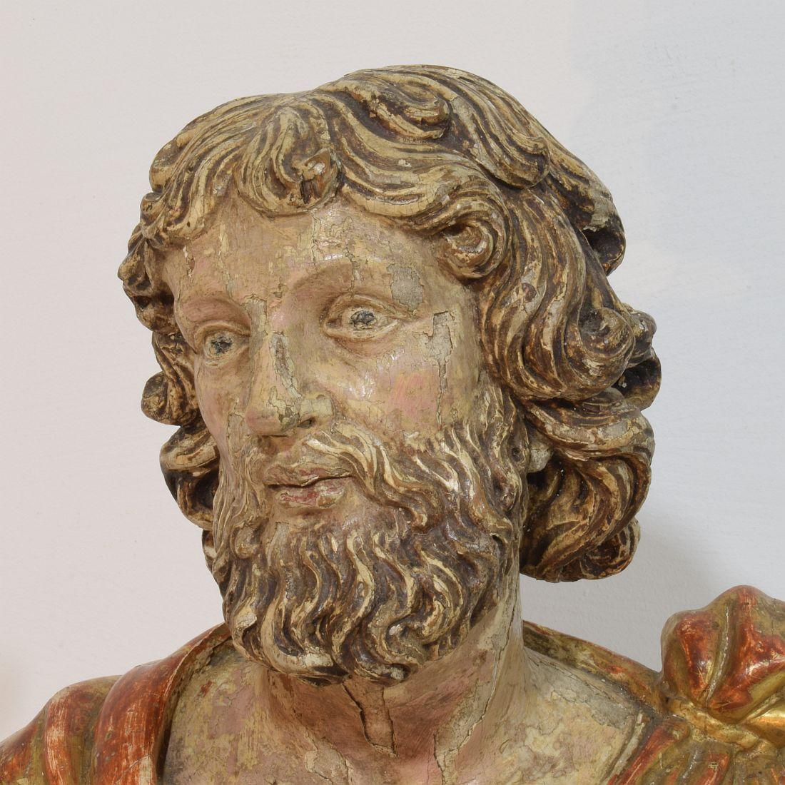 Buste de saint en bois sculpté à la main, Italie 17e-18e siècle en vente 4