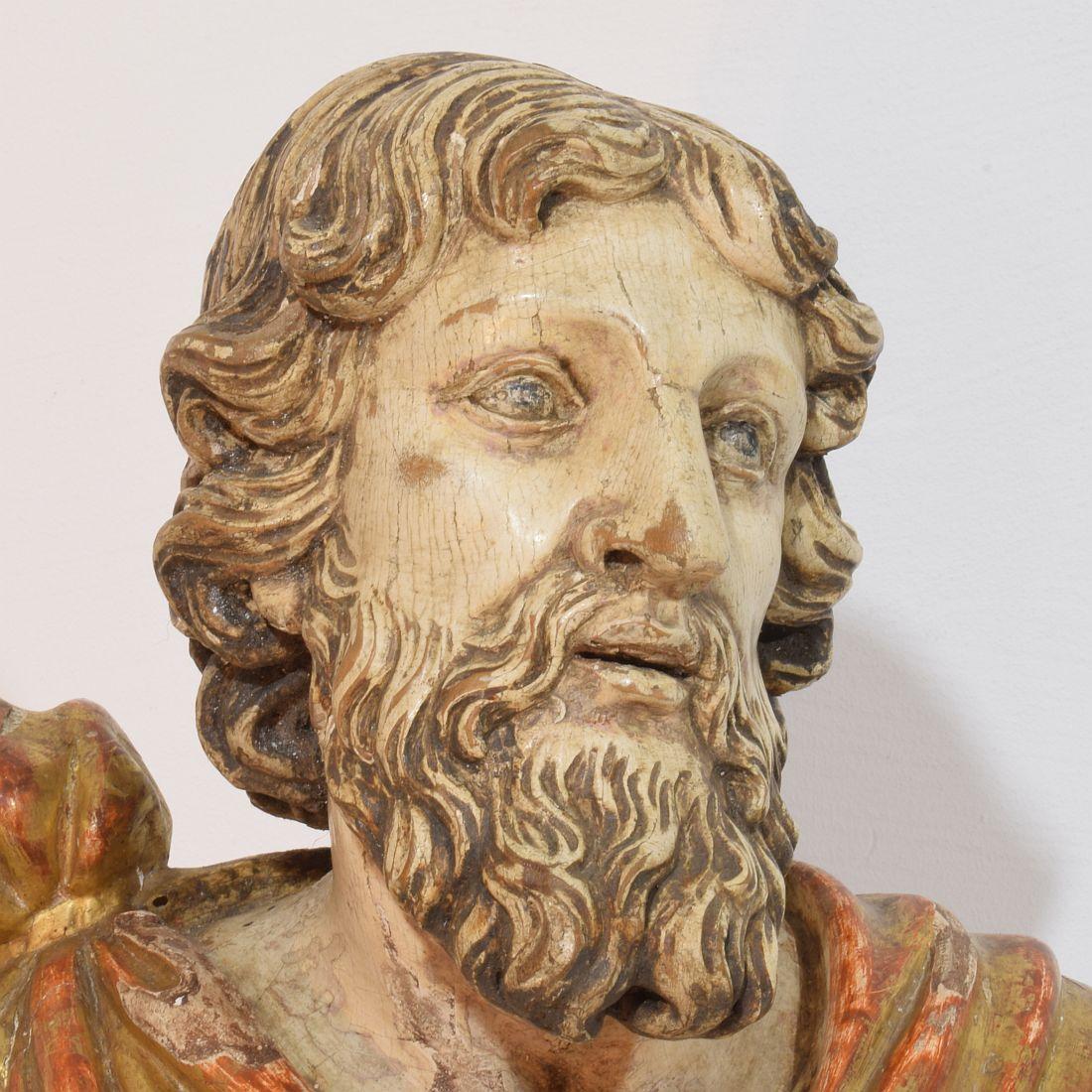 Buste de saint en bois sculpté à la main, Italie 17e-18e siècle en vente 4