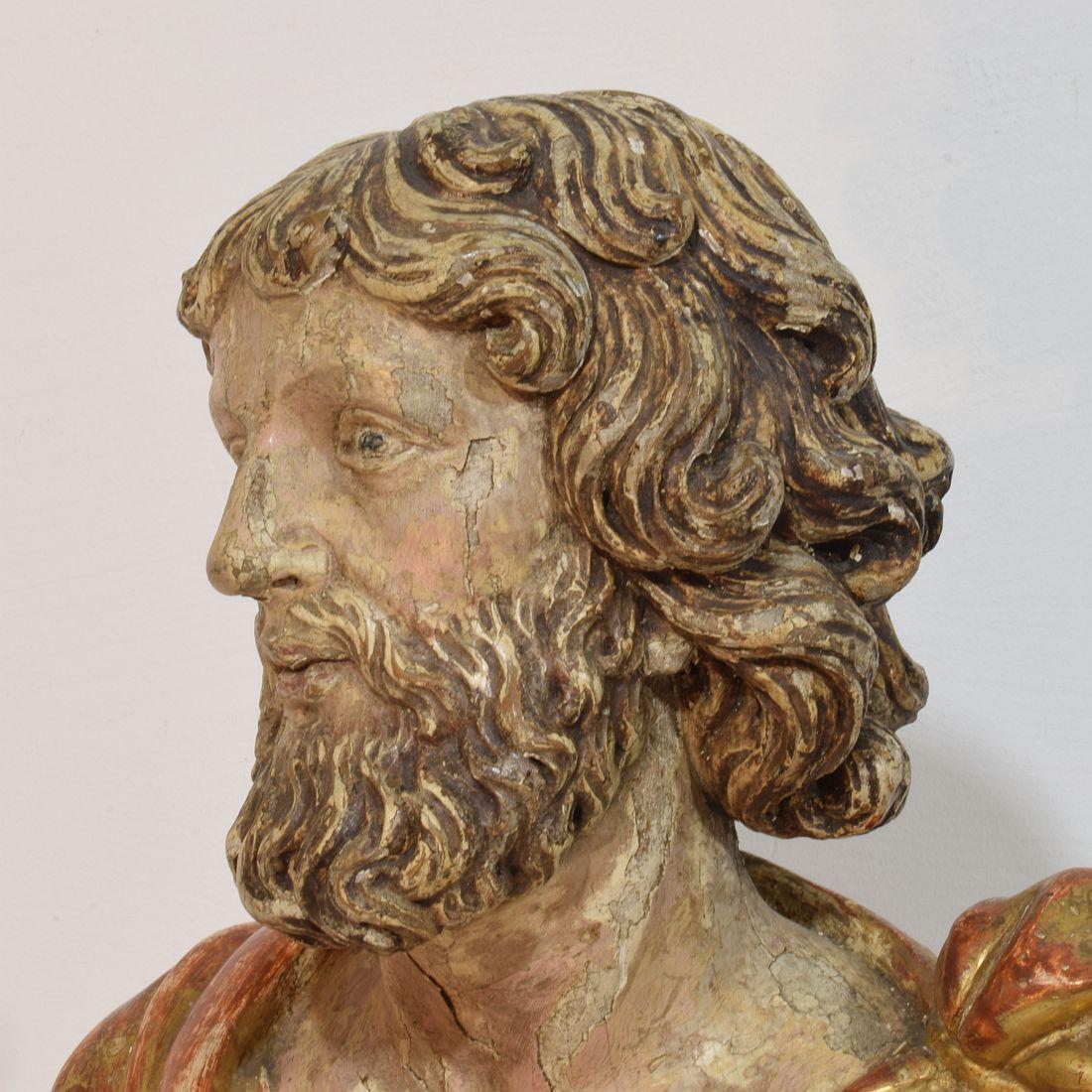 Buste de saint en bois sculpté à la main, Italie 17e-18e siècle en vente 5