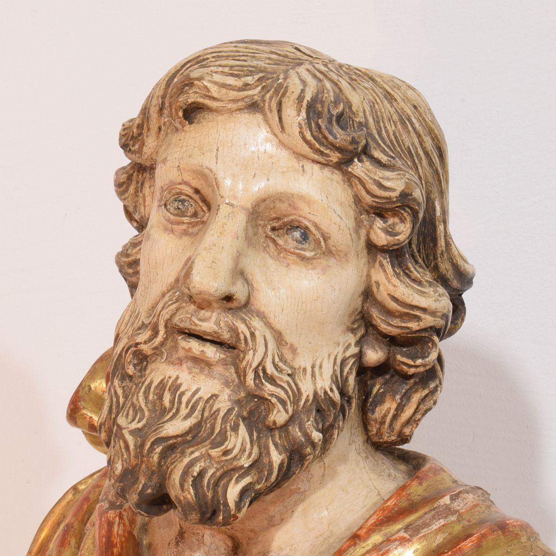 Buste de saint en bois sculpté à la main, Italie 17e-18e siècle en vente 5