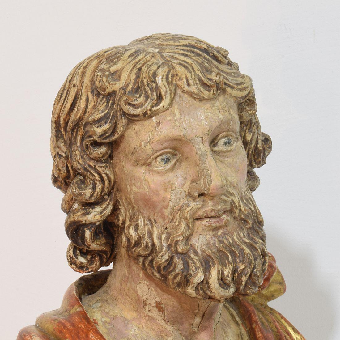 Buste de saint en bois sculpté à la main, Italie 17e-18e siècle en vente 6