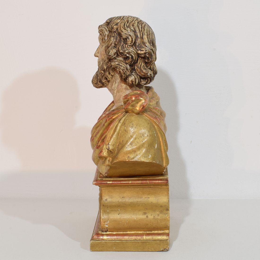 Buste de saint en bois sculpté à la main, Italie 17e-18e siècle Bon état - En vente à Buisson, FR