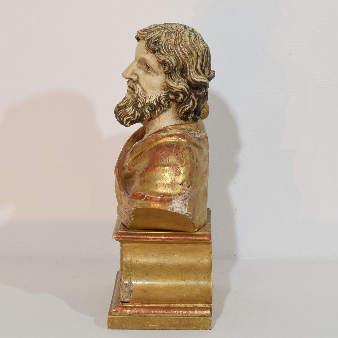 Buste de saint en bois sculpté à la main, Italie 17e-18e siècle Bon état - En vente à Buisson, FR