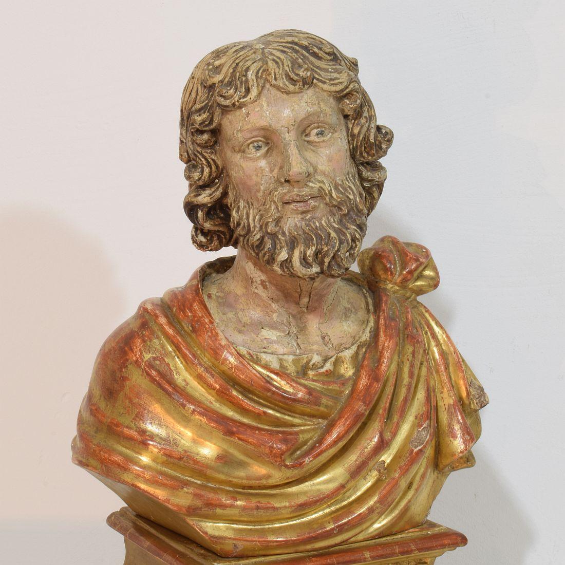 Buste de saint en bois sculpté à la main, Italie 17e-18e siècle en vente 1