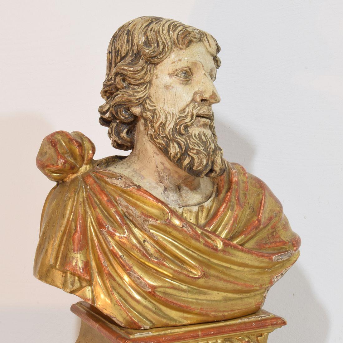 Buste de saint en bois sculpté à la main, Italie 17e-18e siècle en vente 1
