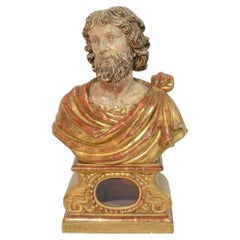 17th-18th Century Italian Hand carved Wooden Reliquary Bust of a Saint
