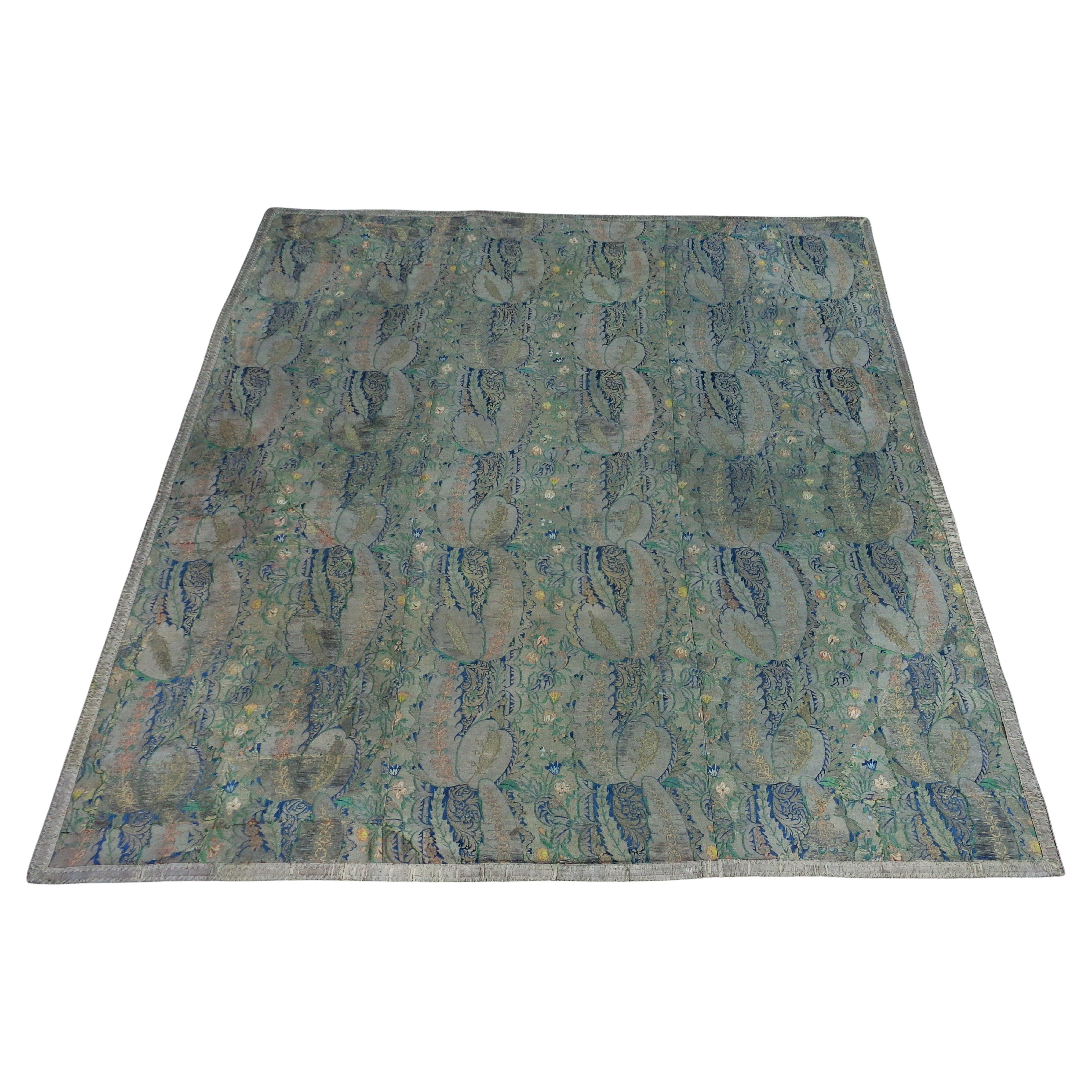 18th Century Italian Silk & Silver Metallic Thread Lampas Brocade Panel
