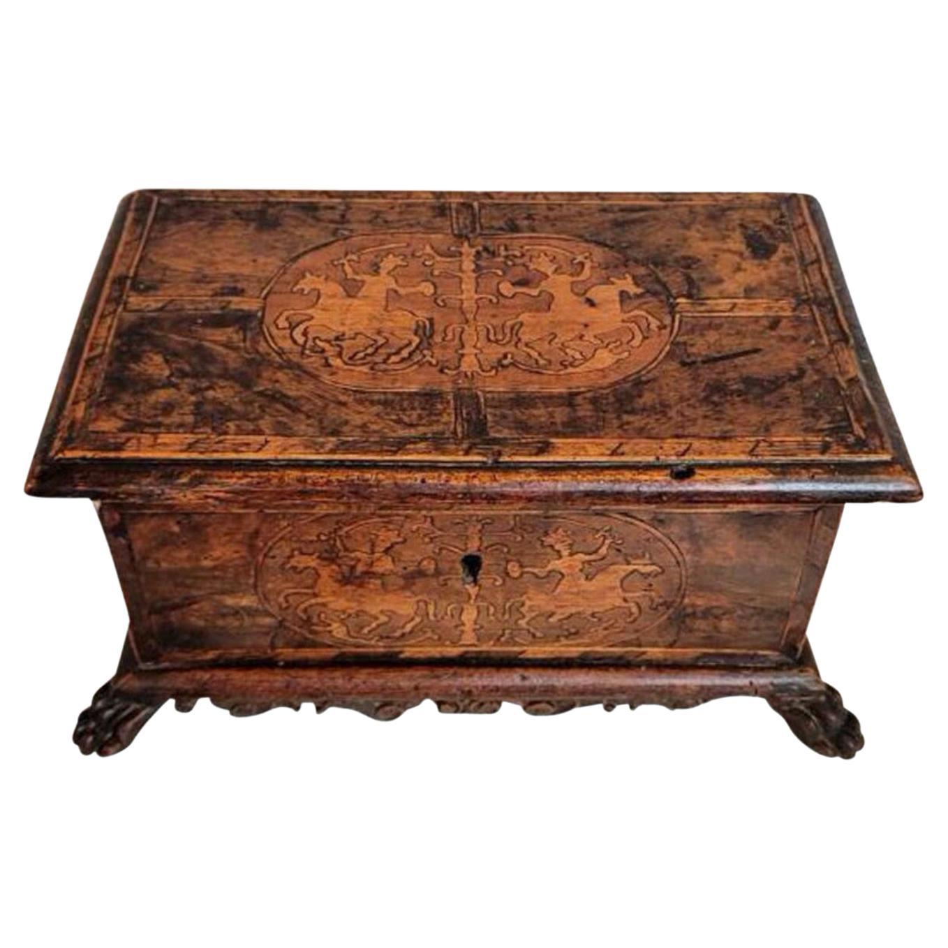 Caja de mesa de marquetería veneciana italiana de los siglos XVII-XVIII
