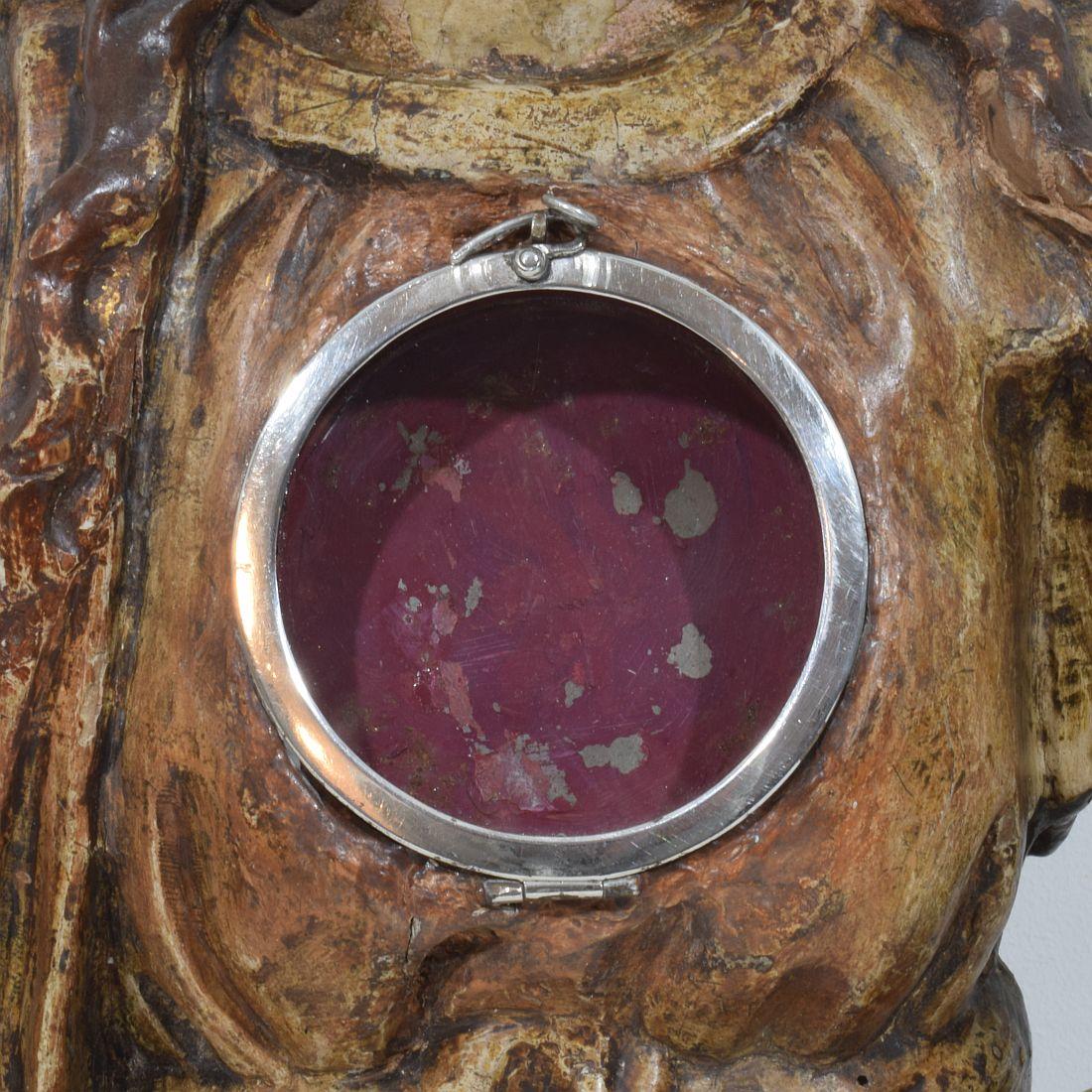 17th-18th Century Italian Wooden Reliquary Bust of a Madonna For Sale 11