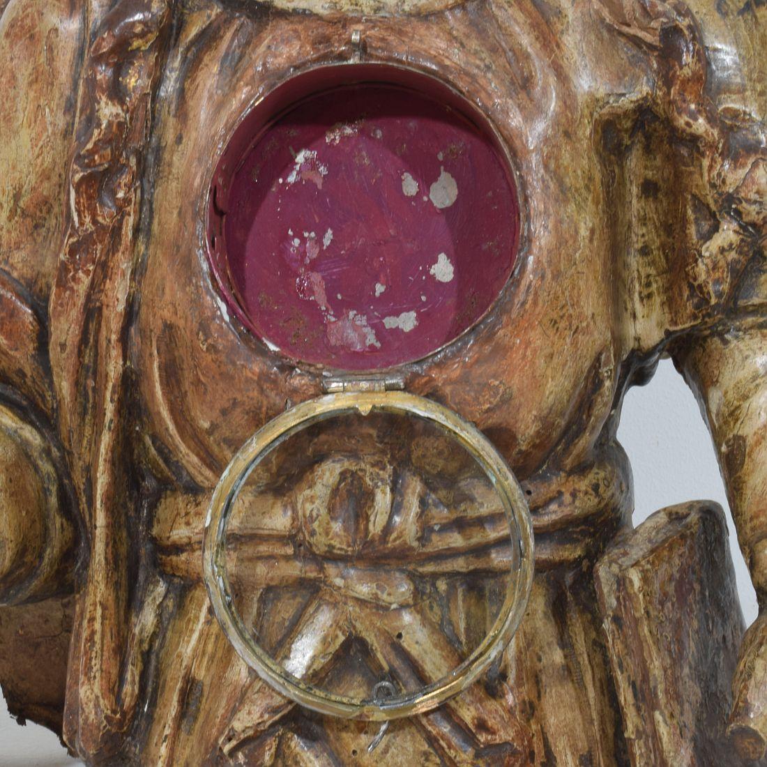 17th-18th Century Italian Wooden Reliquary Bust of a Madonna For Sale 12