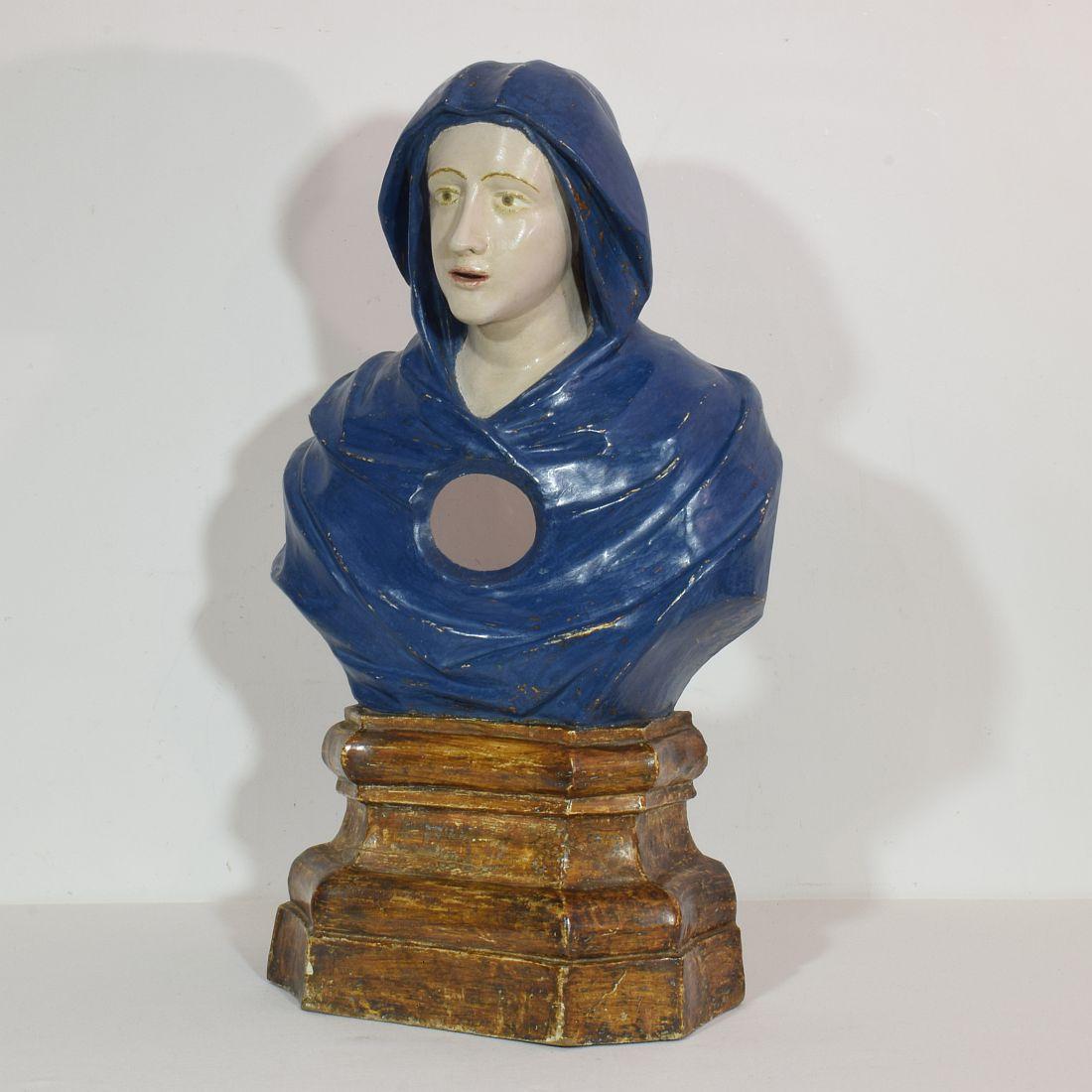 Baroque 17th-18th Century Italian Wooden Reliquary Bust of a Madonna