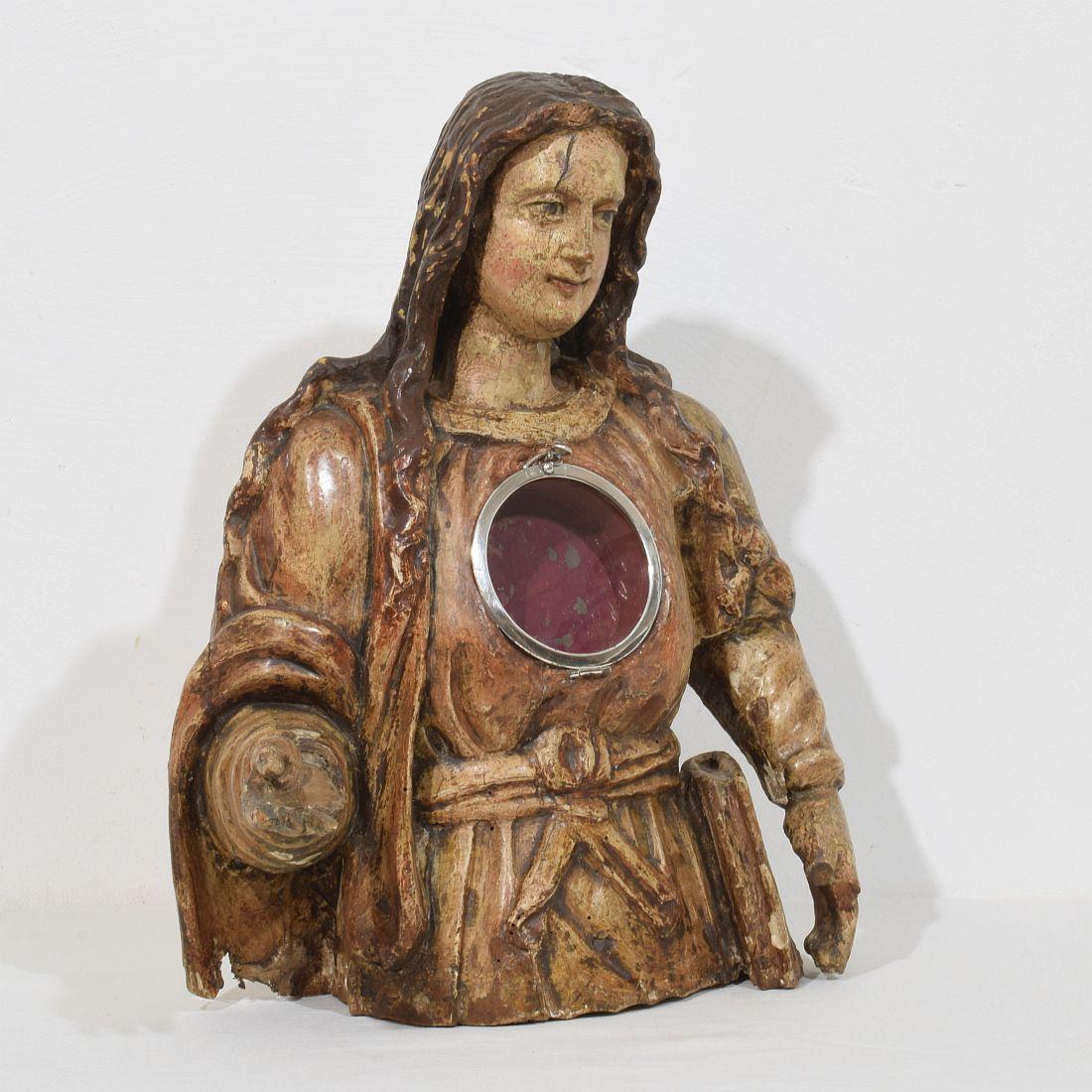 Baroque 17th-18th Century Italian Wooden Reliquary Bust of a Madonna For Sale