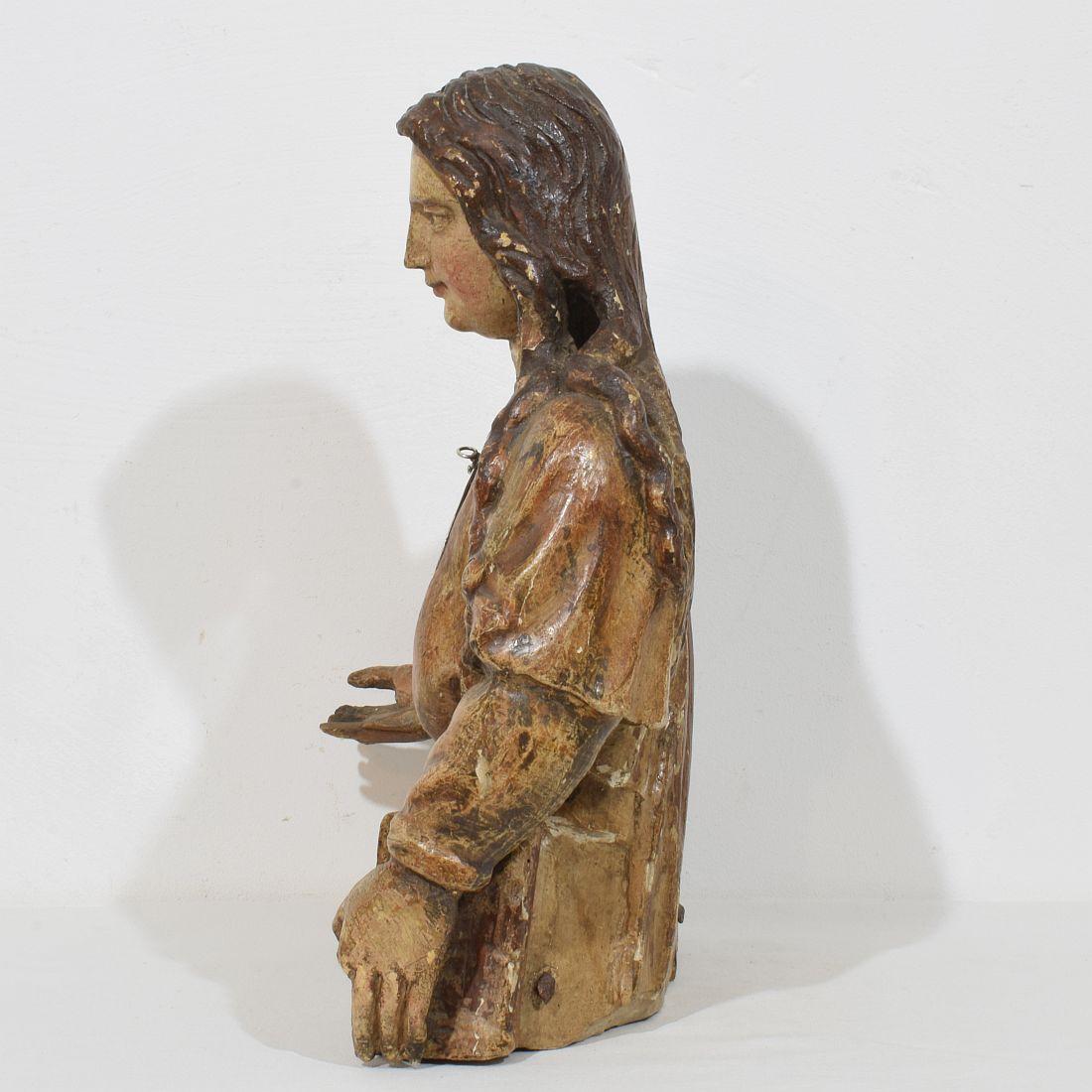 18th Century and Earlier 17th-18th Century Italian Wooden Reliquary Bust of a Madonna For Sale