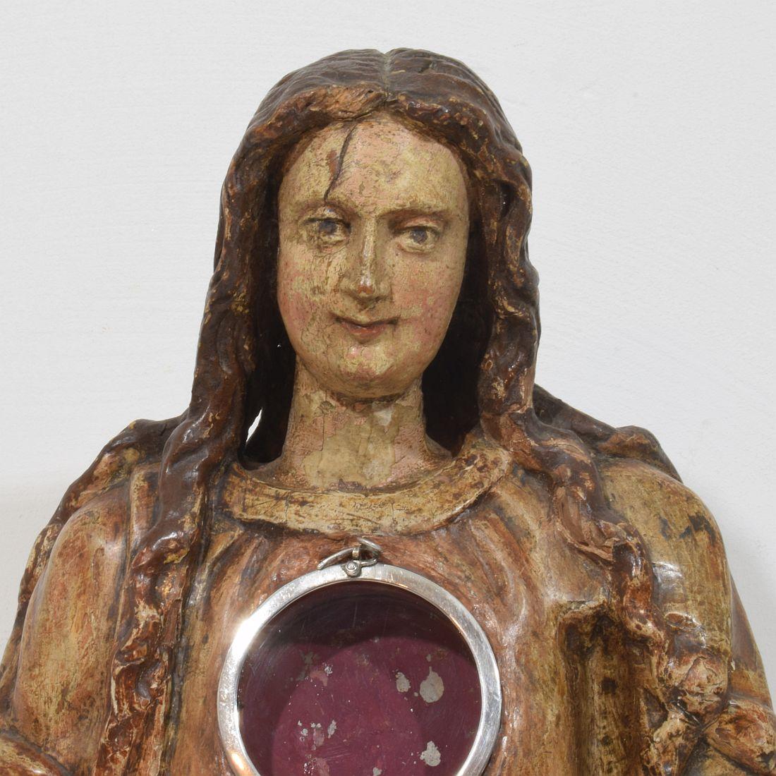 17th-18th Century Italian Wooden Reliquary Bust of a Madonna For Sale 1