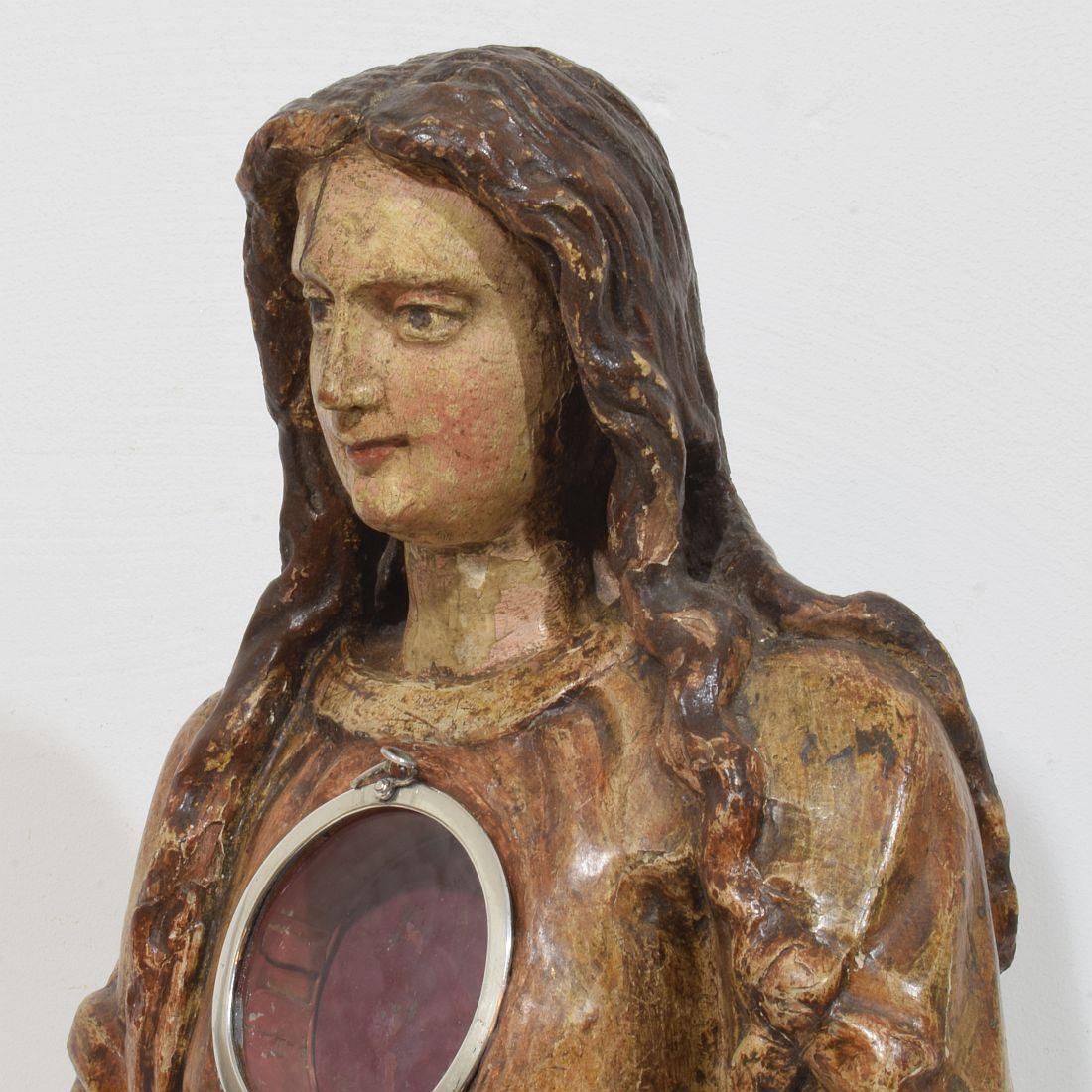 17th-18th Century Italian Wooden Reliquary Bust of a Madonna For Sale 2