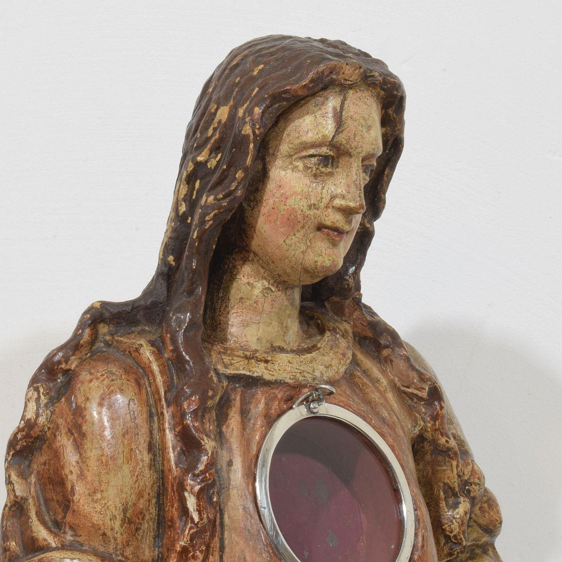 17th-18th Century Italian Wooden Reliquary Bust of a Madonna For Sale 3