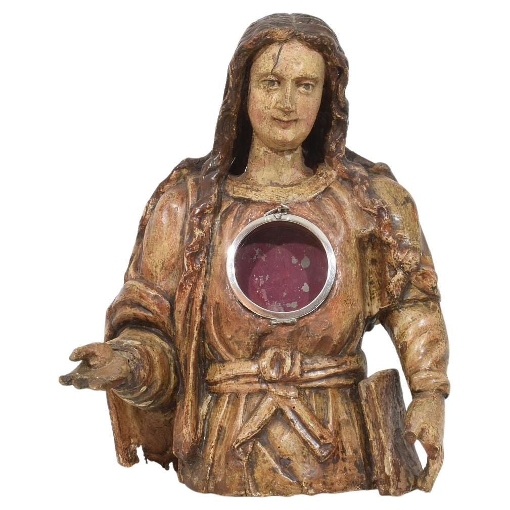 17th-18th Century Italian Wooden Reliquary Bust of a Madonna For Sale