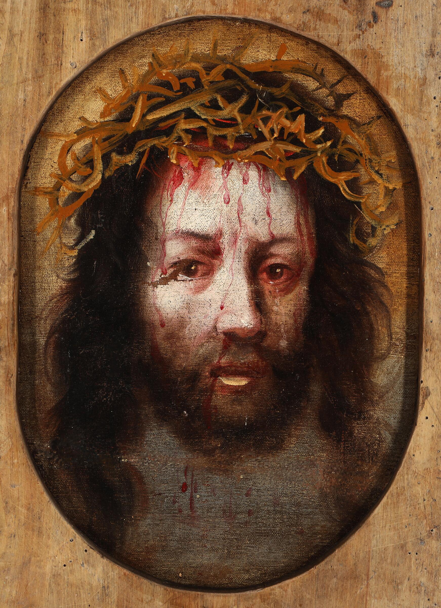 painting of jesus wearing a cross