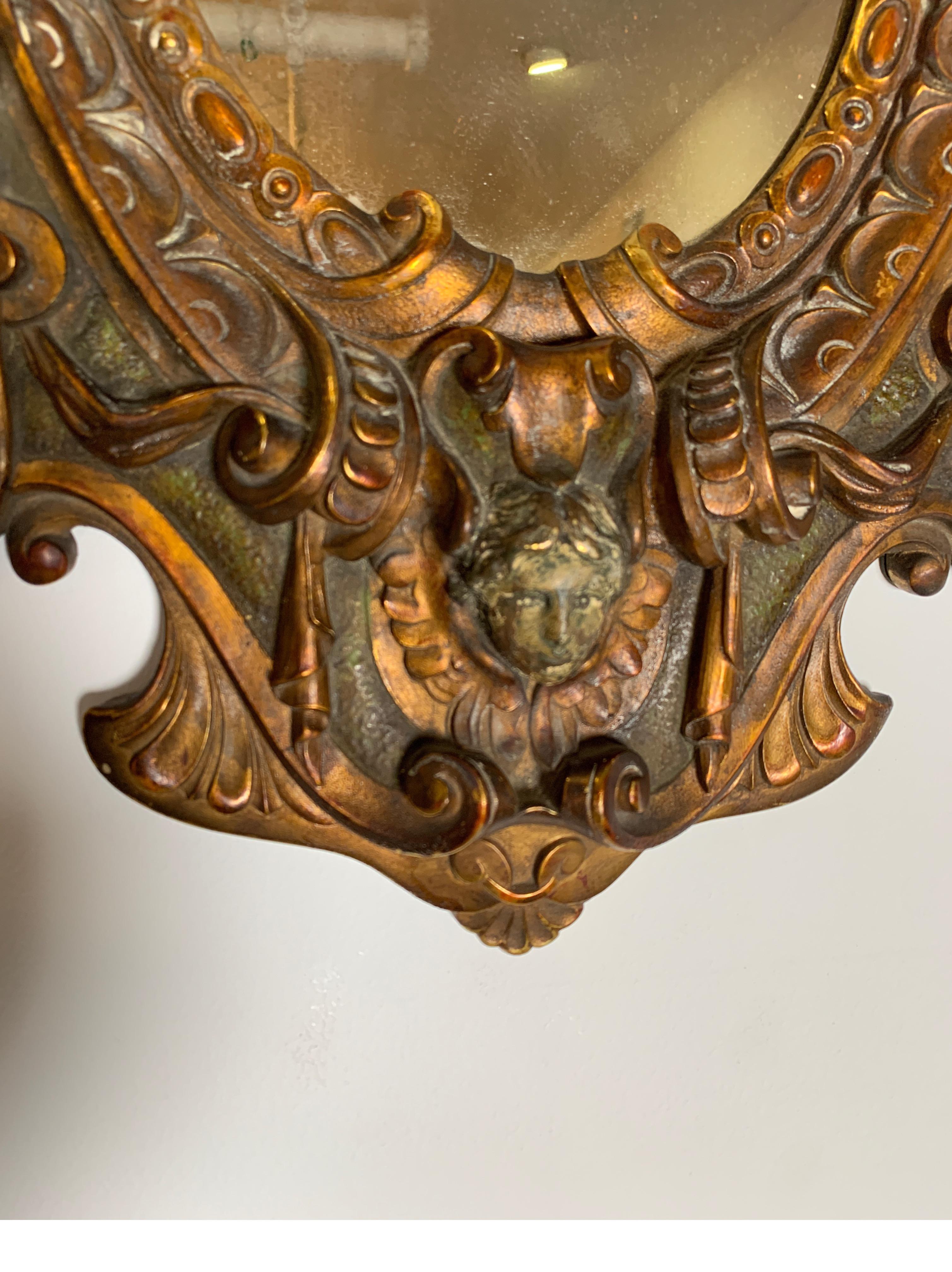 17th-18th Century Mixed Metal Italian Renaissance Mirror, Made in Tuscan Italy In Fair Condition In Lambertville, NJ