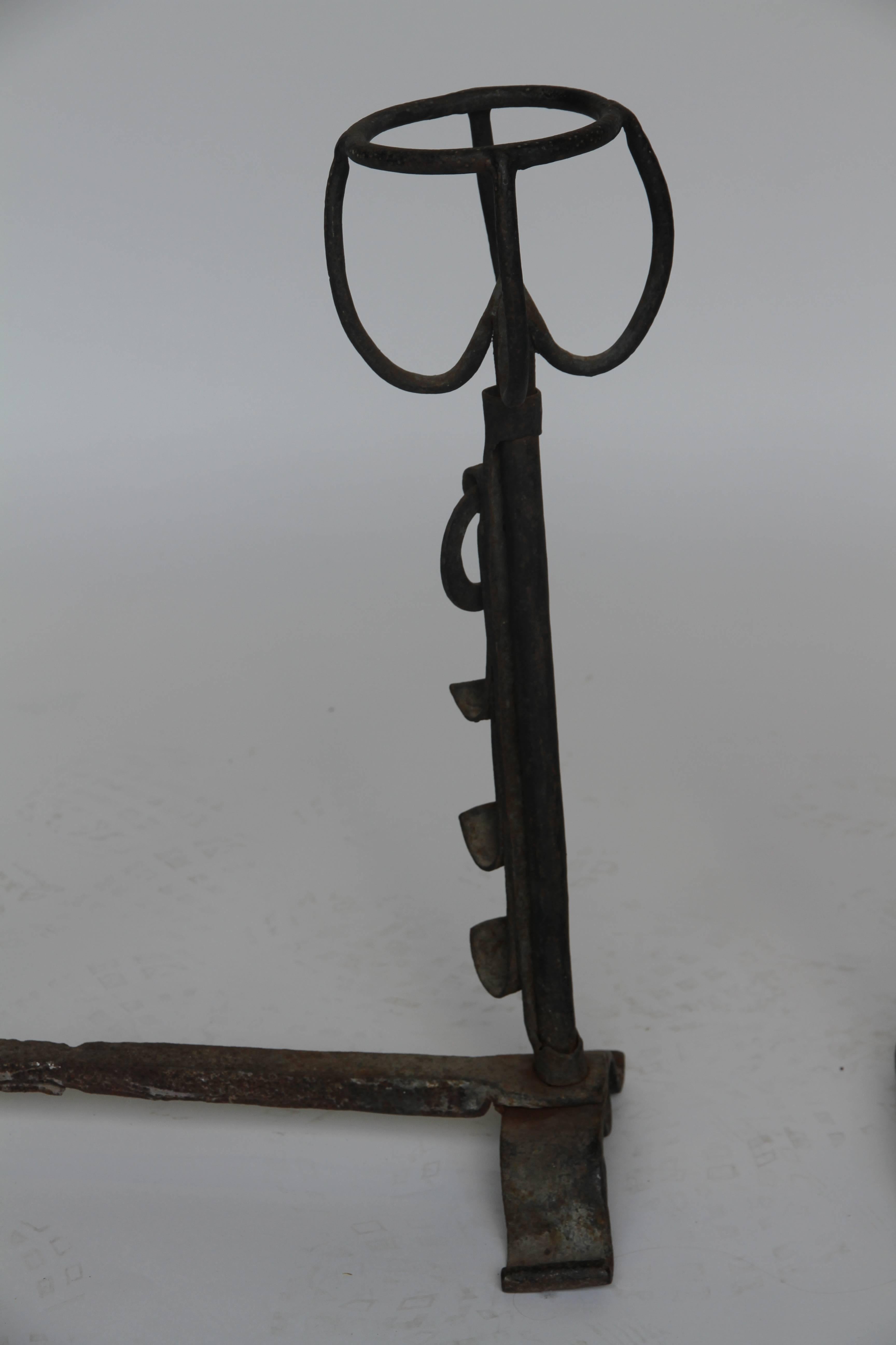 17th-18th Century Pair of French Gothic Iron Andirons 